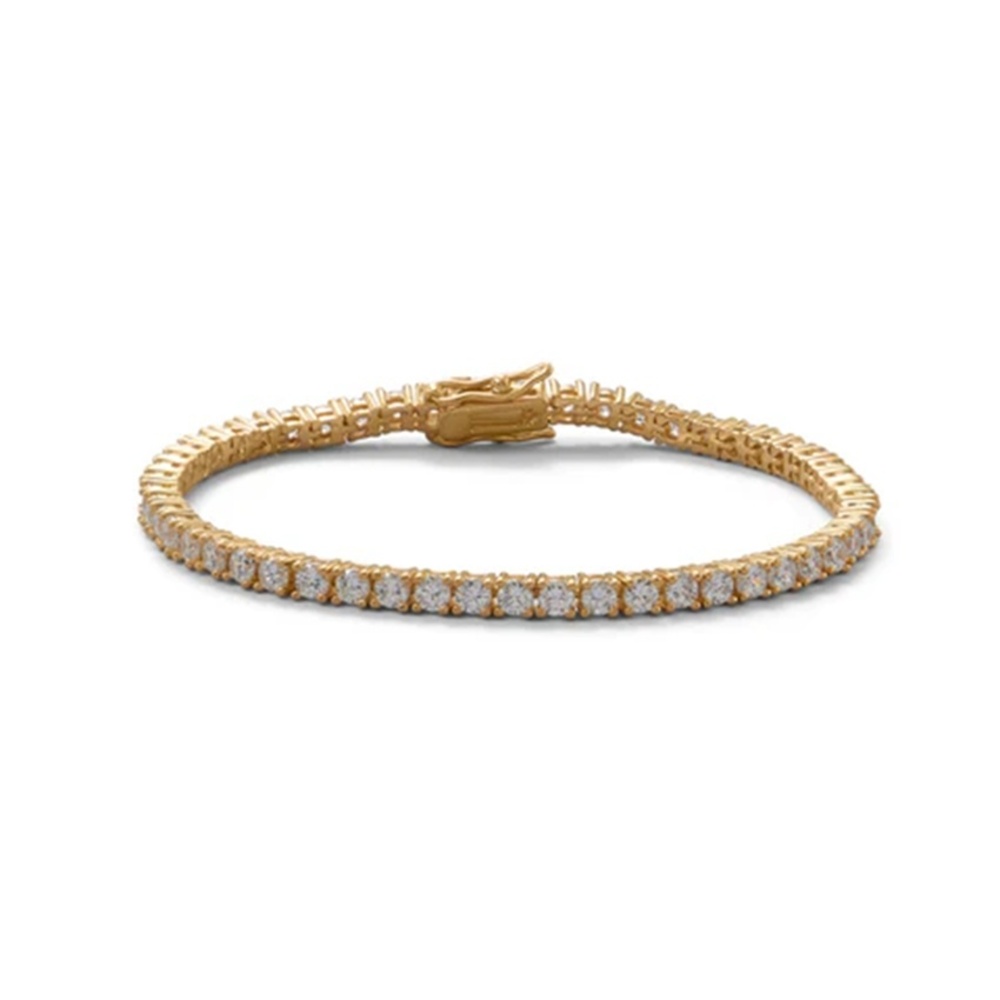 14 Karat Gold Plated Sterling Silver 3mm CZ Tennis Bracelet, 7 inch